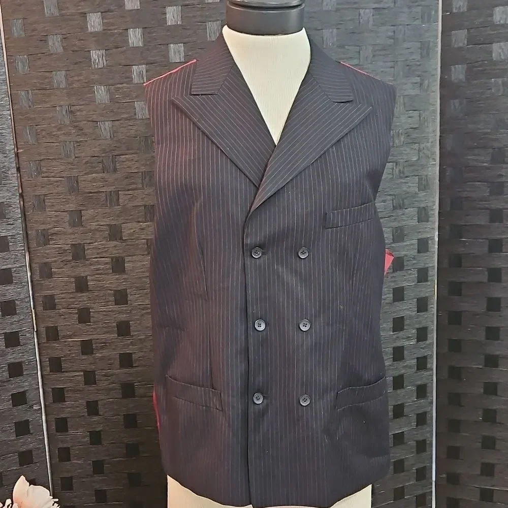 Men's Pallini Navy & Burgundy Double-Breasted Pinstripe Blazer Size 46R